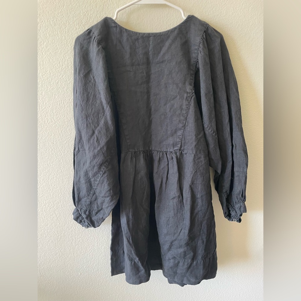 joie 100% linen dark grey mini jade dress 21-1-889-dro3026 - Picture 5 of 5